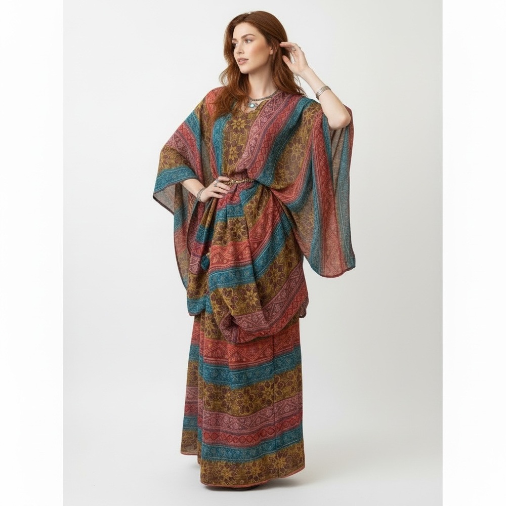 Boho Kaftan and Maxi Skirt Set Upcycled Vintage 70s One Size Fits Up to 3XL - Picture 15 of 16